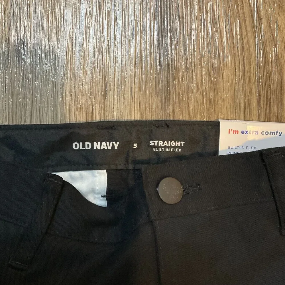 Old Navy Boys Pants Size 5 Straight Chino‎ Built-in-Flex Black Reinforced Knees